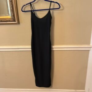 Black slip dress with spaghetti straps - midi sz 6 left side slit BRAND NEW